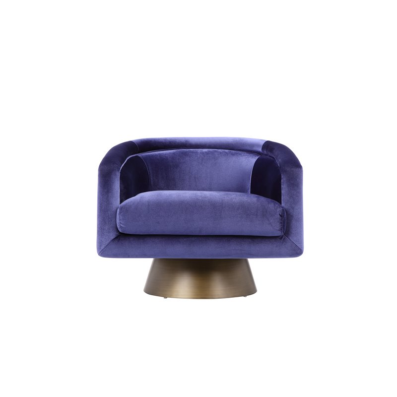 Pangea Home Audrina Swivel Velvet & Metal Lounge Chair in Brass & Navy