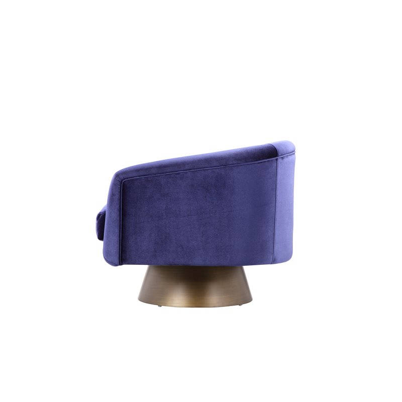 Pangea Home Audrina Swivel Velvet & Metal Lounge Chair in Brass & Navy