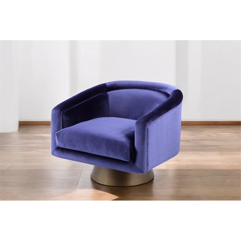 Pangea Home Audrina Swivel Velvet & Metal Lounge Chair in Brass & Navy