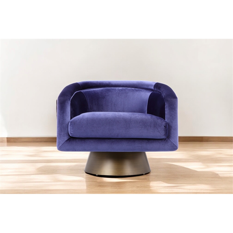 Pangea Home Audrina Swivel Velvet & Metal Lounge Chair in Brass & Navy