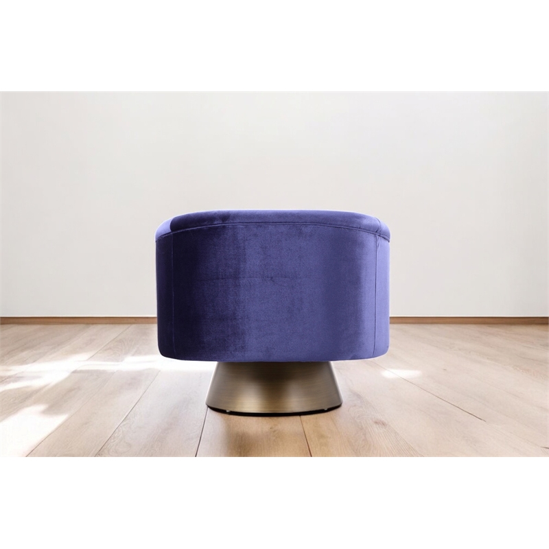Pangea Home Audrina Swivel Velvet & Metal Lounge Chair in Brass & Navy