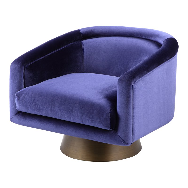 Pangea Home Audrina Swivel Velvet & Metal Lounge Chair in Brass & Navy