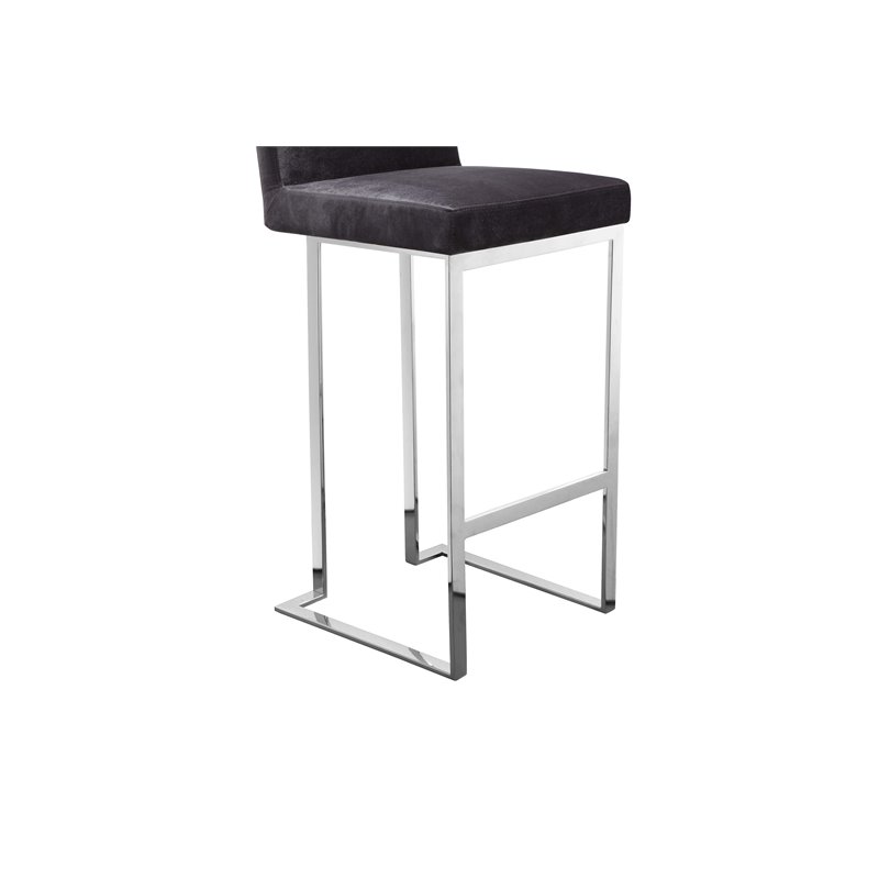 Pangea Home Velvet Bar Stool Chair in Gray - Square Seat & Footrest & Backrest