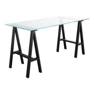 Pangea Home Brady 55&quot High Polished Steel Metal and Tempered Glass Desk in Black