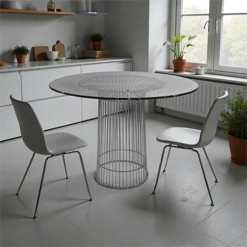 Pangea Home Florence Modern Metal & Tempered Glass Dining Table in Clear/Chrome