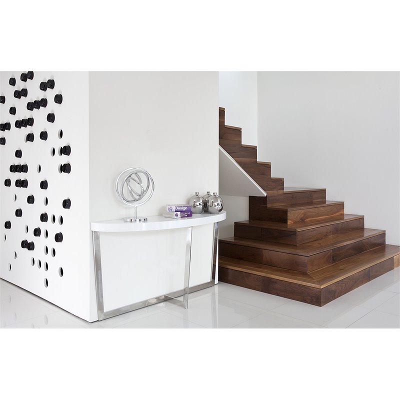 Pangea Home Oyster Modern Gloss Lacquer & Steel Metal Console Table in White