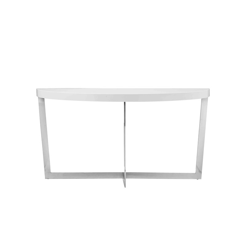 Pangea Home Oyster Modern Gloss Lacquer & Steel Metal Console Table in White