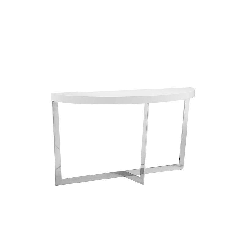 Pangea Home Oyster Modern Gloss Lacquer & Steel Metal Console Table in White