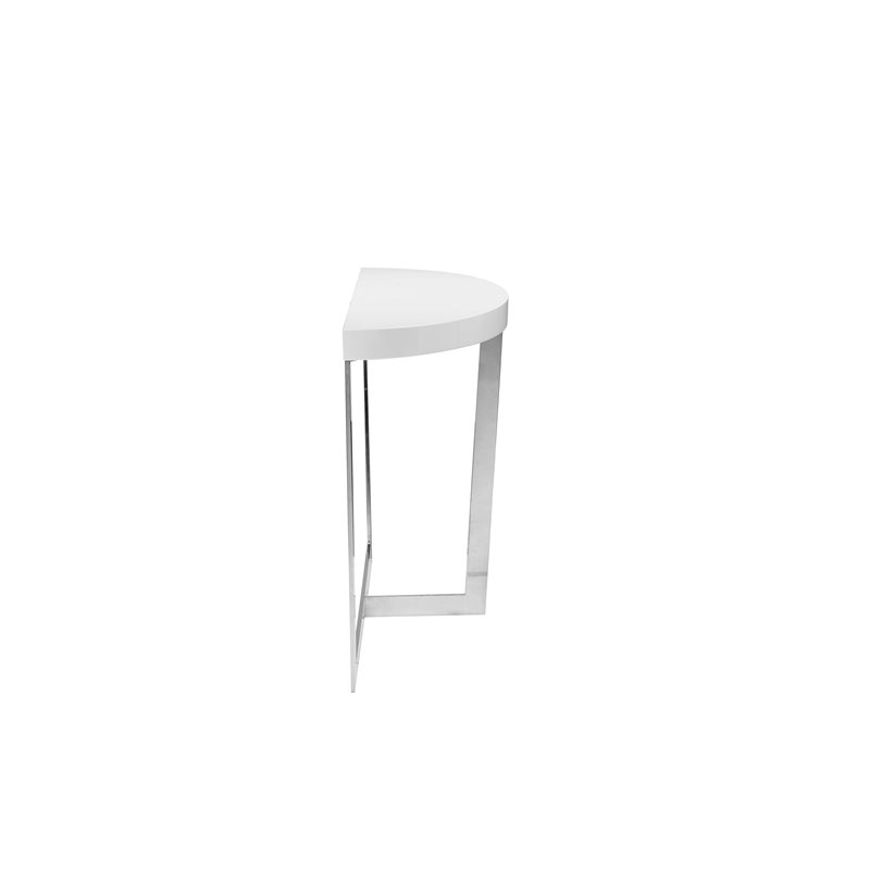 Pangea Home Oyster Modern Gloss Lacquer & Steel Metal Console Table in White