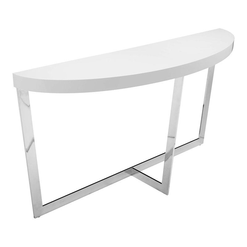Pangea Home Oyster Modern Gloss Lacquer & Steel Metal Console Table in White