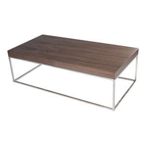 Pangea Home Fred Modern Wood Veneer & High Polished Steel Coffee Table in Walnut