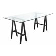 Pangea Home Brady Polished Steel Metal & Glass Desk in Black Frame/Clear Top