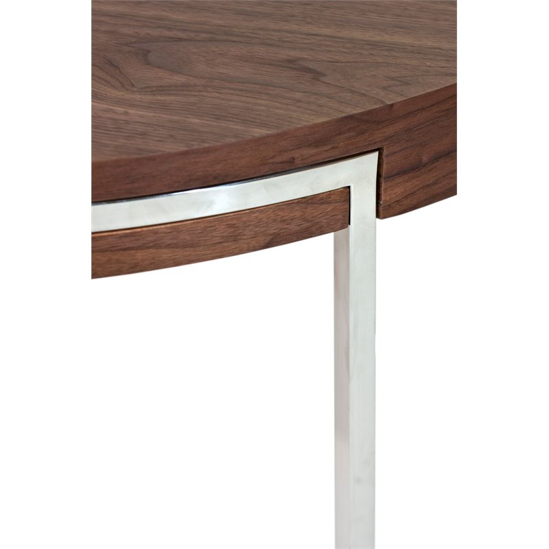 Pangea Home Riso Modern Wood Veneer & High Polished Steel Side Table in Walnut