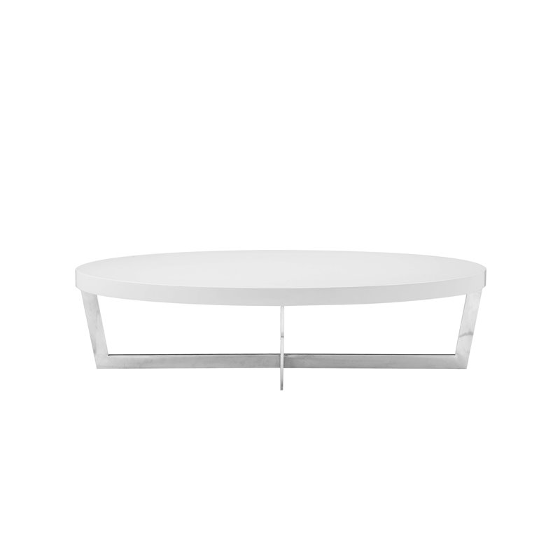 Pangea Home Oyster Gloss Lacquer & Polished Steel Metal Coffee Table in White