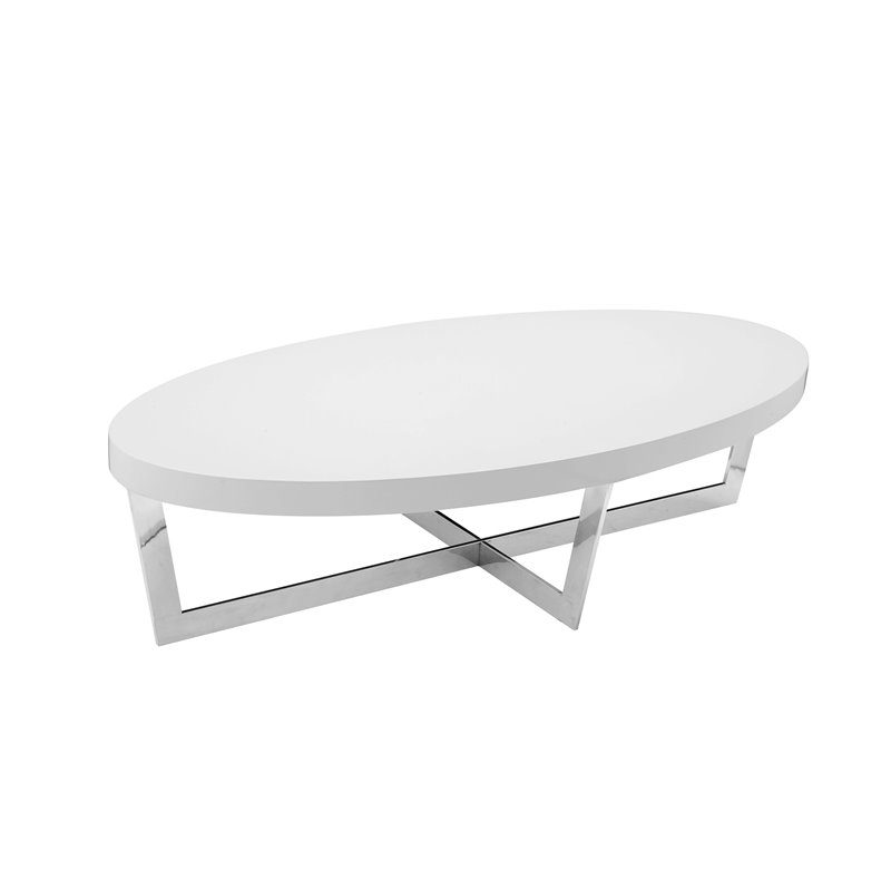 Pangea Home Oyster Gloss Lacquer & Polished Steel Metal Coffee Table in White