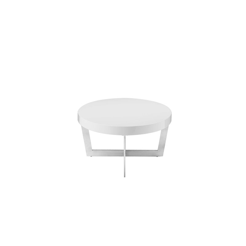 Pangea Home Oyster Gloss Lacquer & Polished Steel Metal Coffee Table in White
