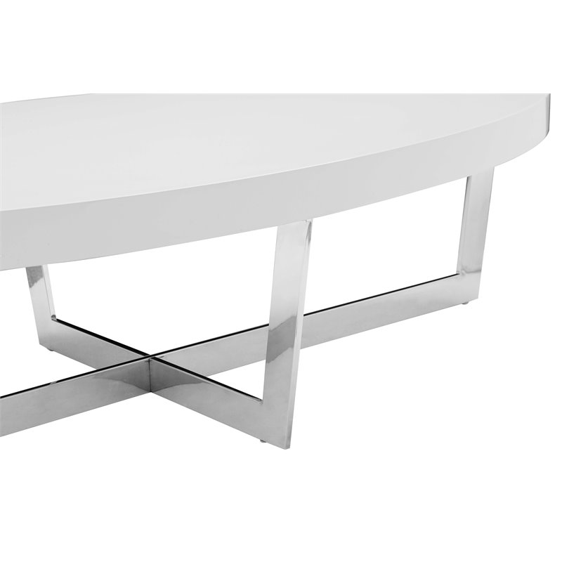 Pangea Home Oyster Gloss Lacquer & Polished Steel Metal Coffee Table in White