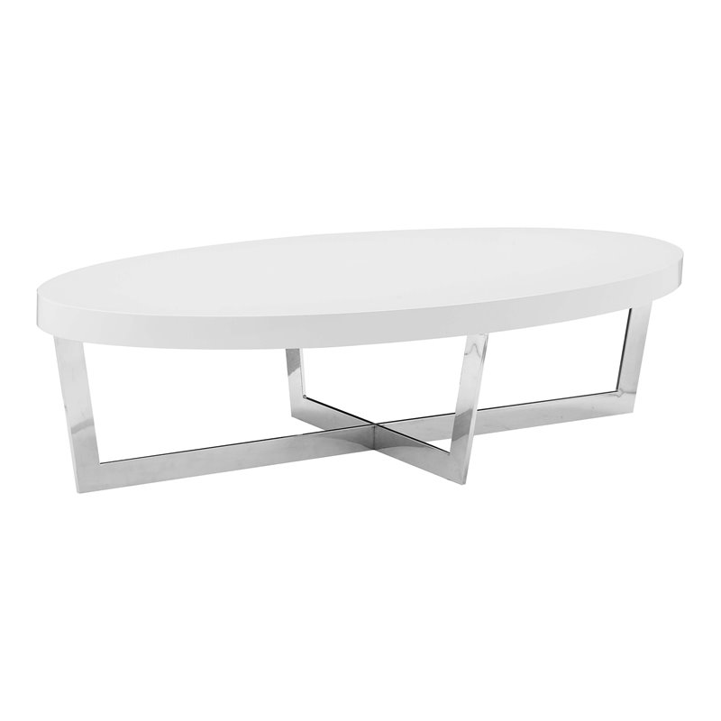 Pangea Home Oyster Gloss Lacquer & Polished Steel Metal Coffee Table in White