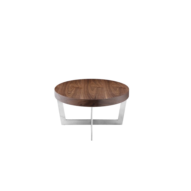 Pangea Home Oyster Modern Wood Veneer & Polished Steel Coffee Table in Walnut