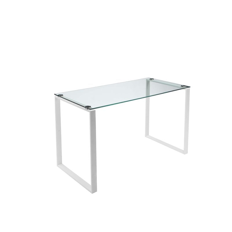 Pangea Home Helen Modern Tempered Glass & Metal Desk in White