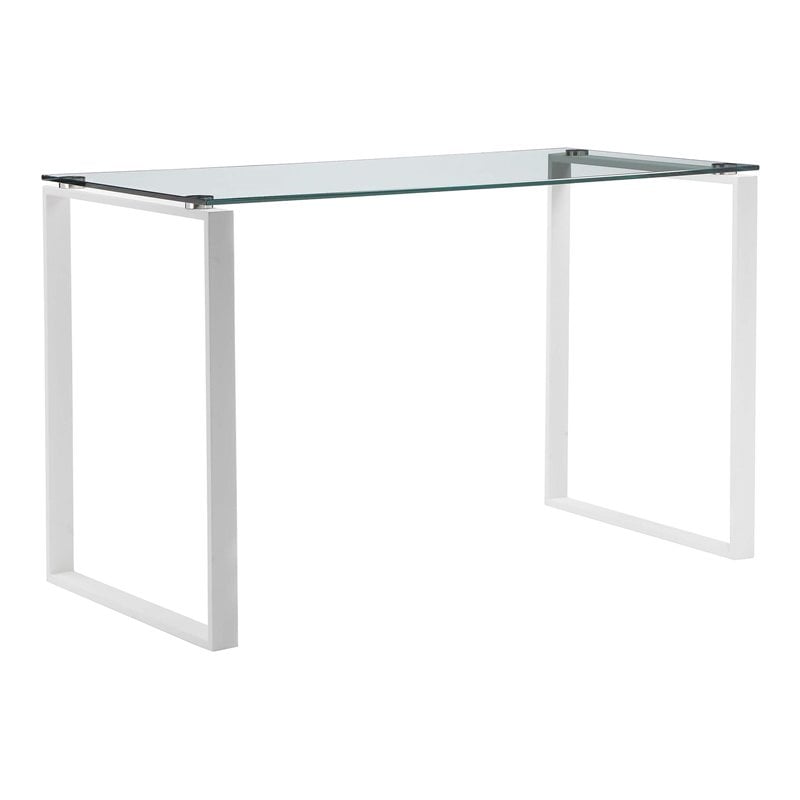 Pangea Home Helen Modern Tempered Glass & Metal Desk in White