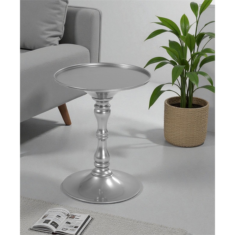 Pangea Home Bishop Circle Top Modern Steel Metal Side Table in Silver
