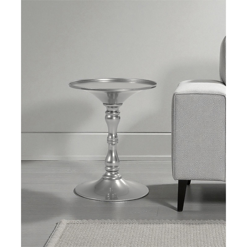 Pangea Home Bishop Circle Top Modern Steel Metal Side Table in Silver