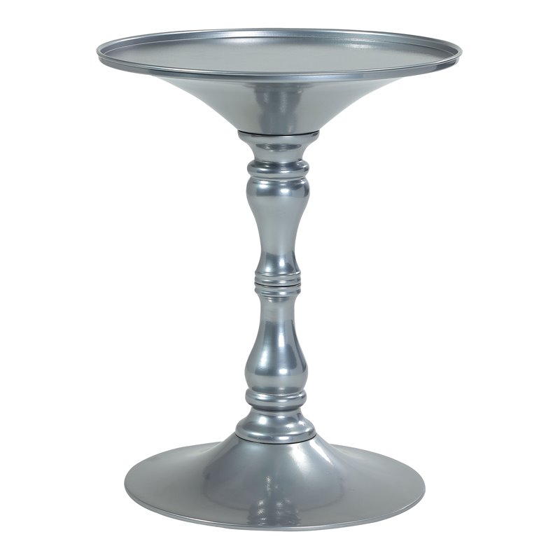 Pangea Home Bishop Circle Top Modern Steel Metal Side Table in Silver