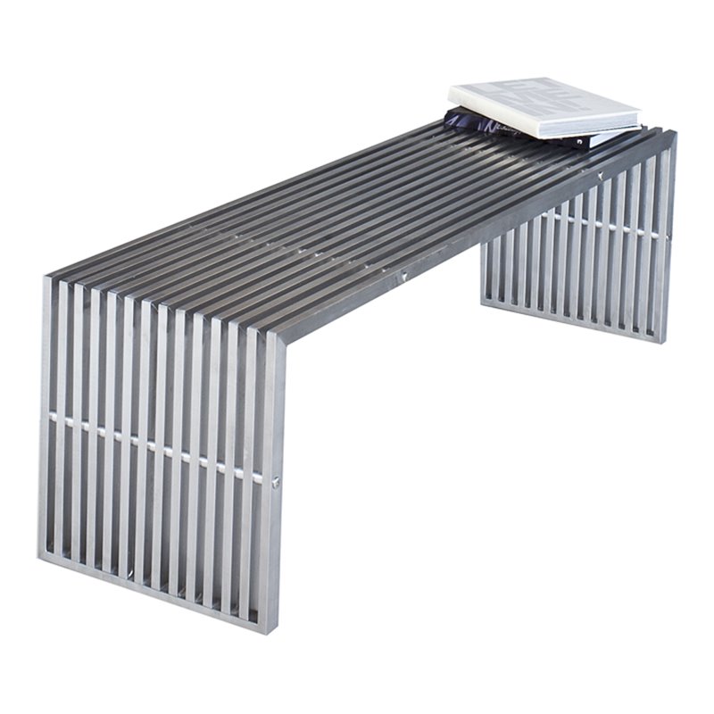 Pangea Home Lux Rectangular Modern Brushed Steel Metal Bench in Silver