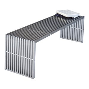 Pangea Home Lux Rectangular Modern Brushed Steel Metal Bench in Silver