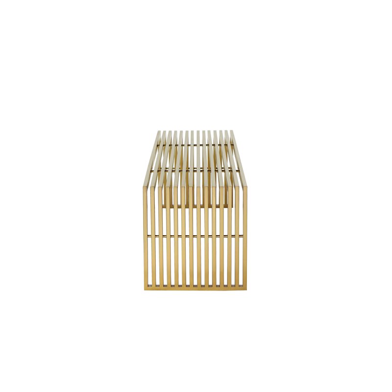 Pangea Home Lux Rectangular Modern Brushed Steel Metal Bench in Gold