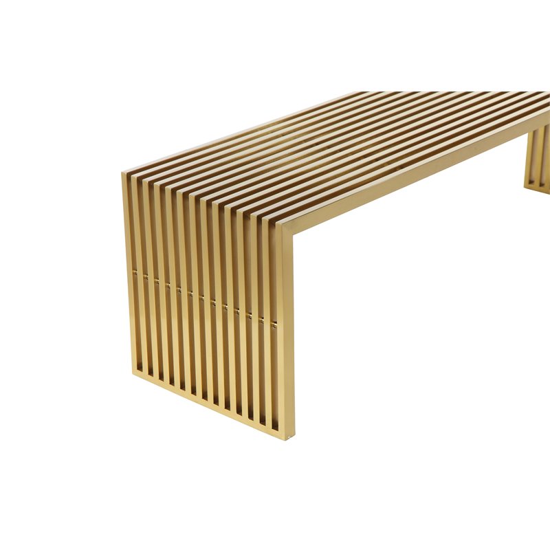 Pangea Home Lux Rectangular Modern Brushed Steel Metal Bench in Gold