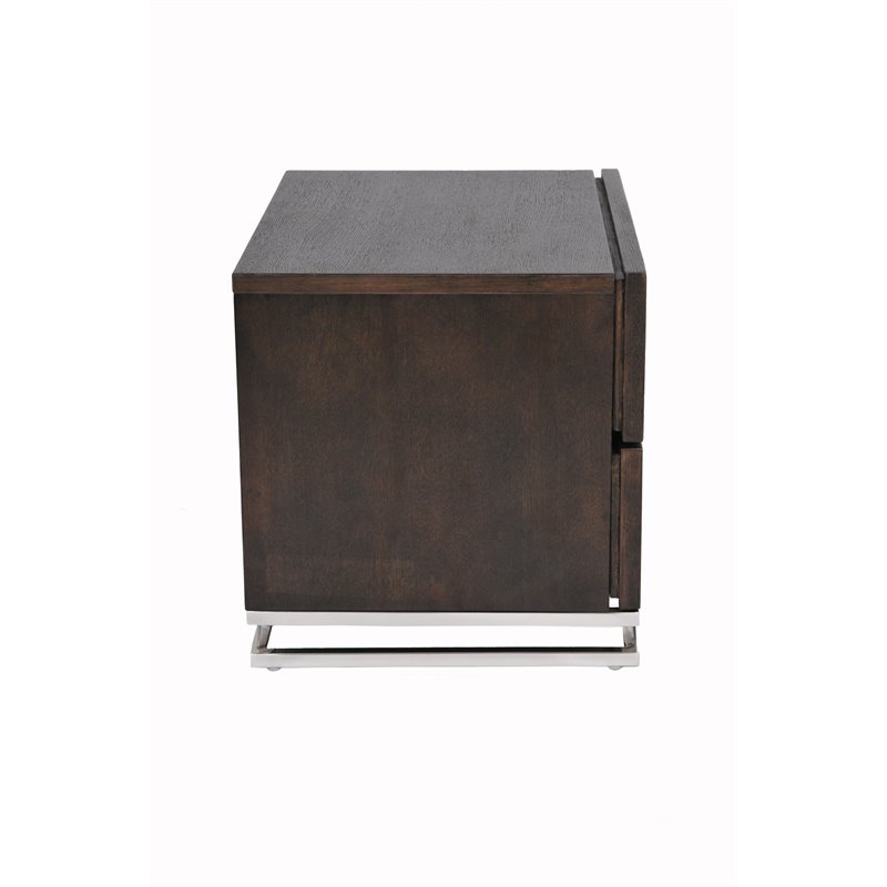 Pangea Home Harper Modern Wood & High Polished Steel Night Stand in Espresso