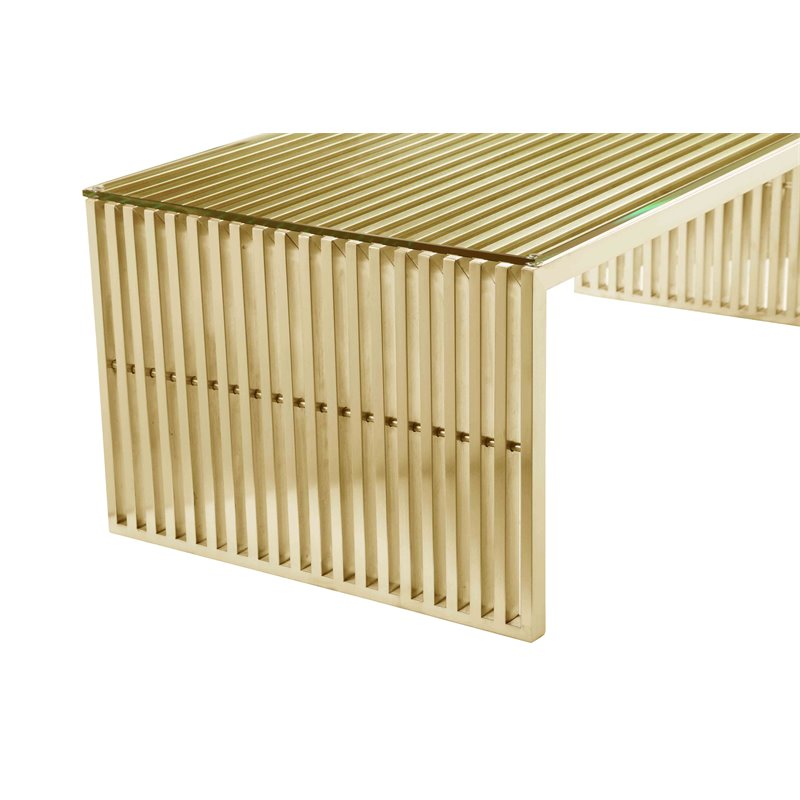 Pangea Home Lux Rectangle Modern Metal/Glass Coffee Table in Gold