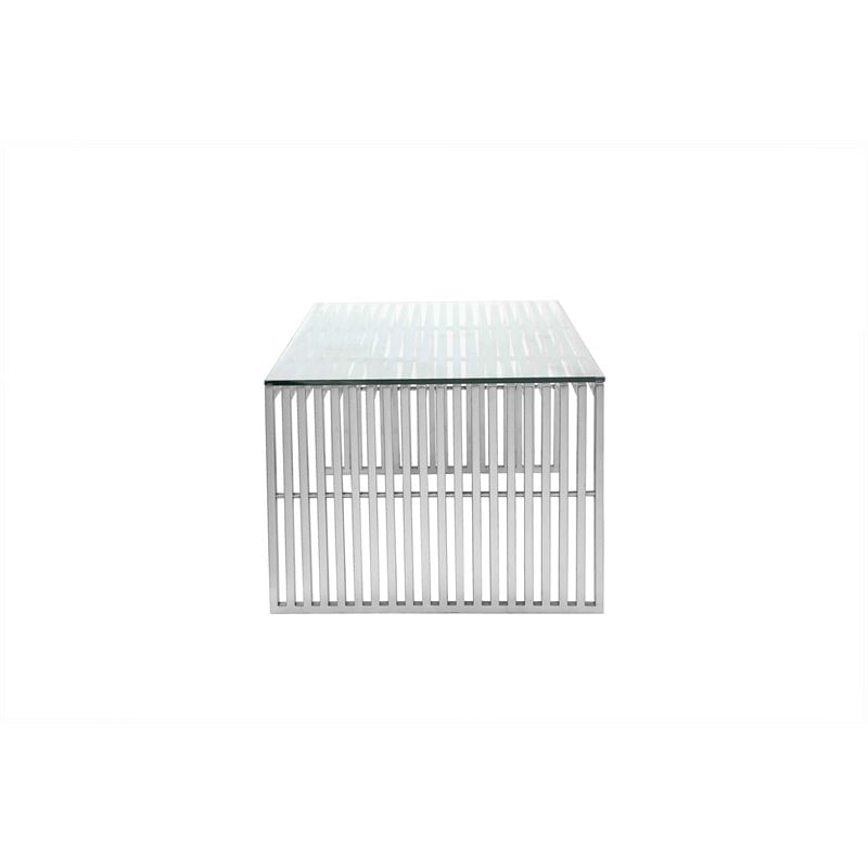 Pangea Home Lux Rectangle Metal & Glass Coffee Table in Silver