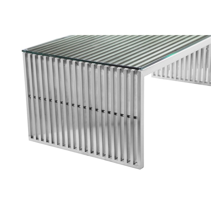 Pangea Home Lux Rectangle Metal & Glass Coffee Table in Silver