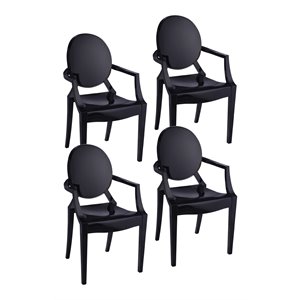 Pangea Home Lucid 36.5&quot Bentley Arm Plastic Dining Chair in Black (Set of 4)