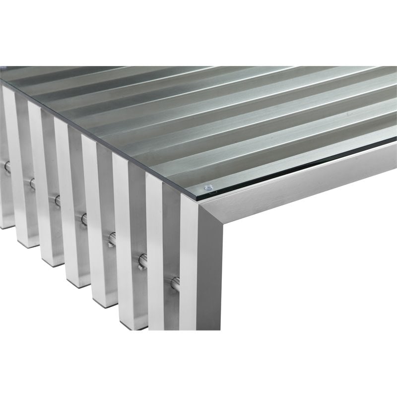 Pangea Home Vlad Rectangle Brushed Metal Coffee Table in Silver