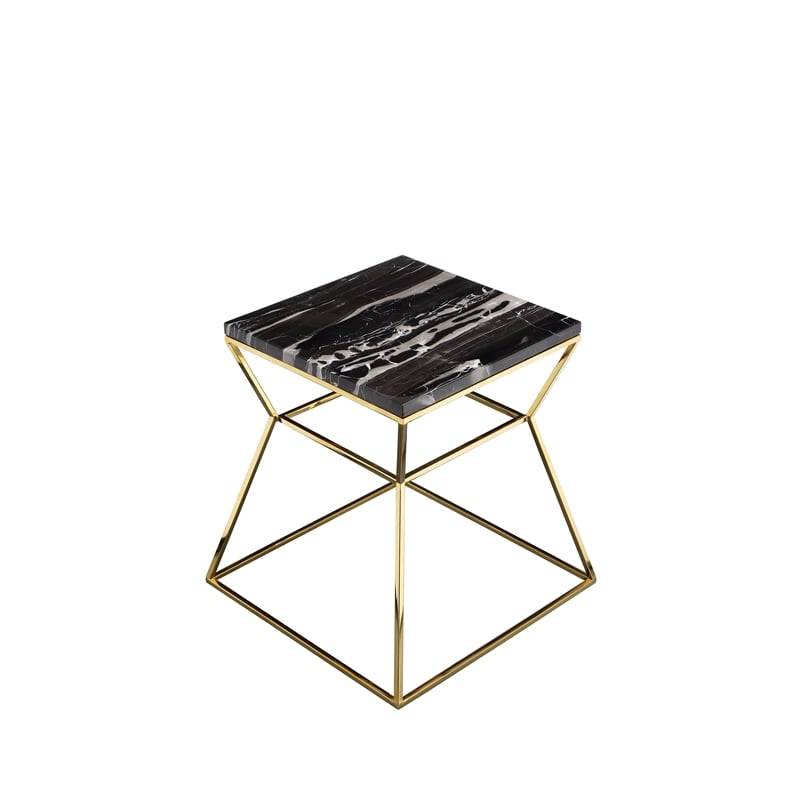 Pangea Home Geo Modern Marble & Steel Side Table in Black & Gold