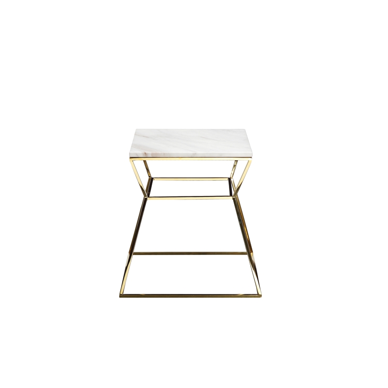 Pangea Home Geo Modern Marble & Steel Side Table in White & Gold