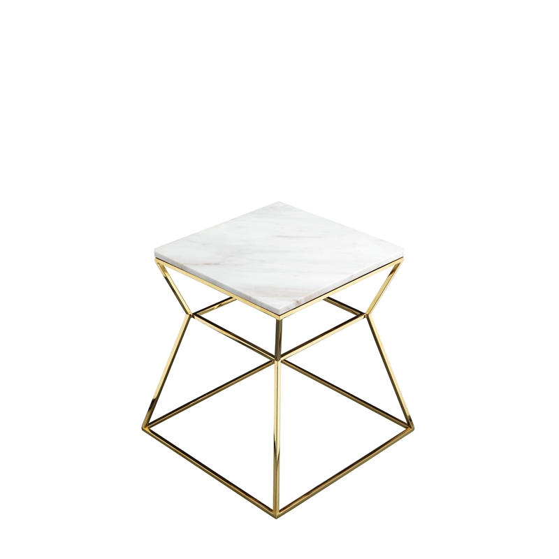 Pangea Home Geo Modern Marble & Steel Side Table in White & Gold