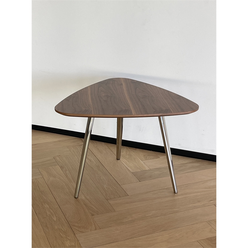 Pangea Home Hal Modern Wood Veneer & High Polished Steel Accent Table in Walnut