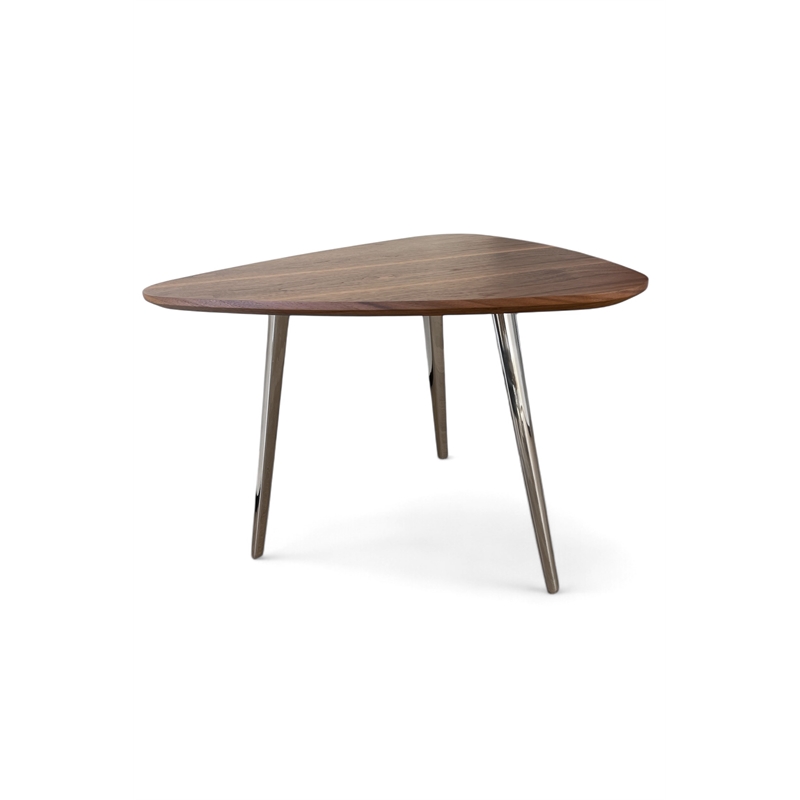 Pangea Home Hal Modern Wood Veneer & High Polished Steel Accent Table in Walnut