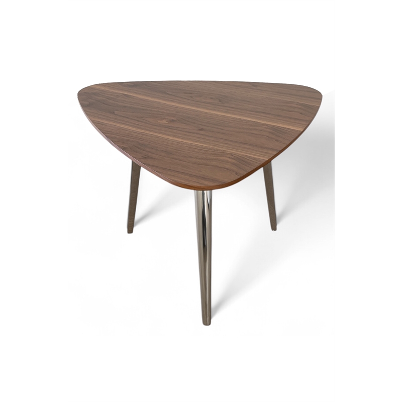 Pangea Home Hal Modern Wood Veneer & High Polished Steel Accent Table in Walnut