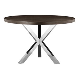 Pangea Home Remi Modern Wood Veneer & Polished Steel Dining Table in Espresso