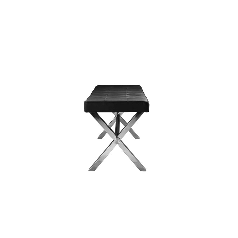 Pangea Home Beverly Modern Faux Leather & High Polished Steel Bench in Black