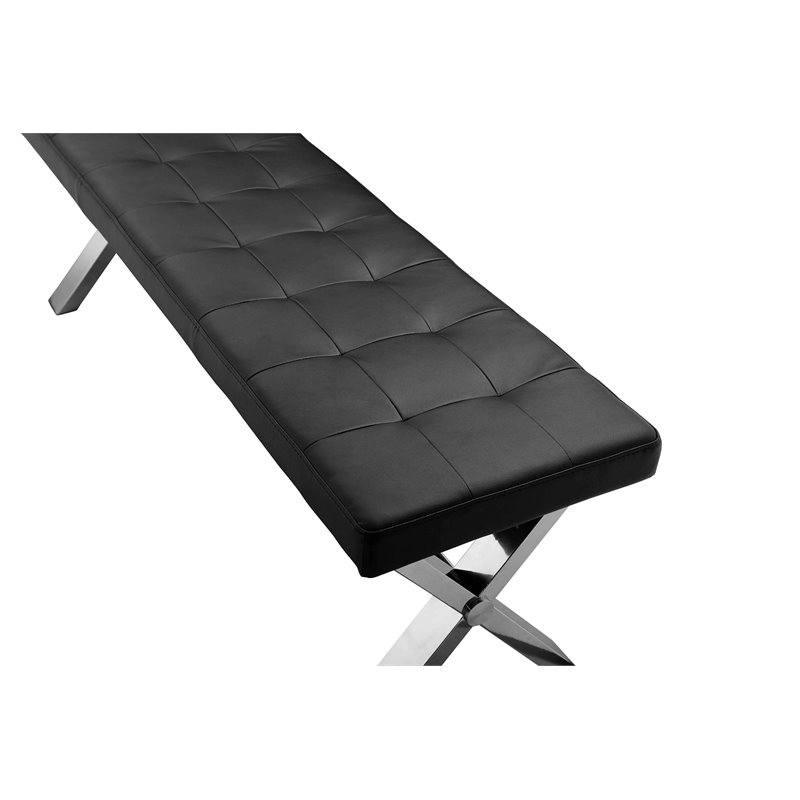 Pangea Home Beverly Modern Faux Leather & High Polished Steel Bench in Black