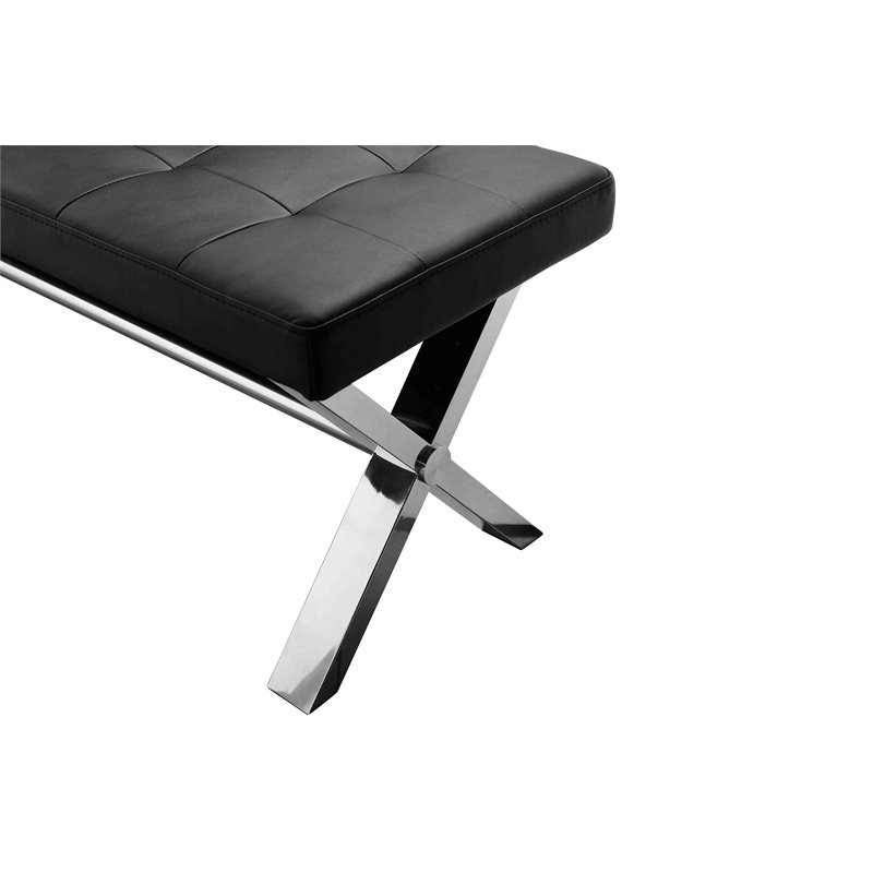 Pangea Home Beverly Modern Faux Leather & High Polished Steel Bench in Black