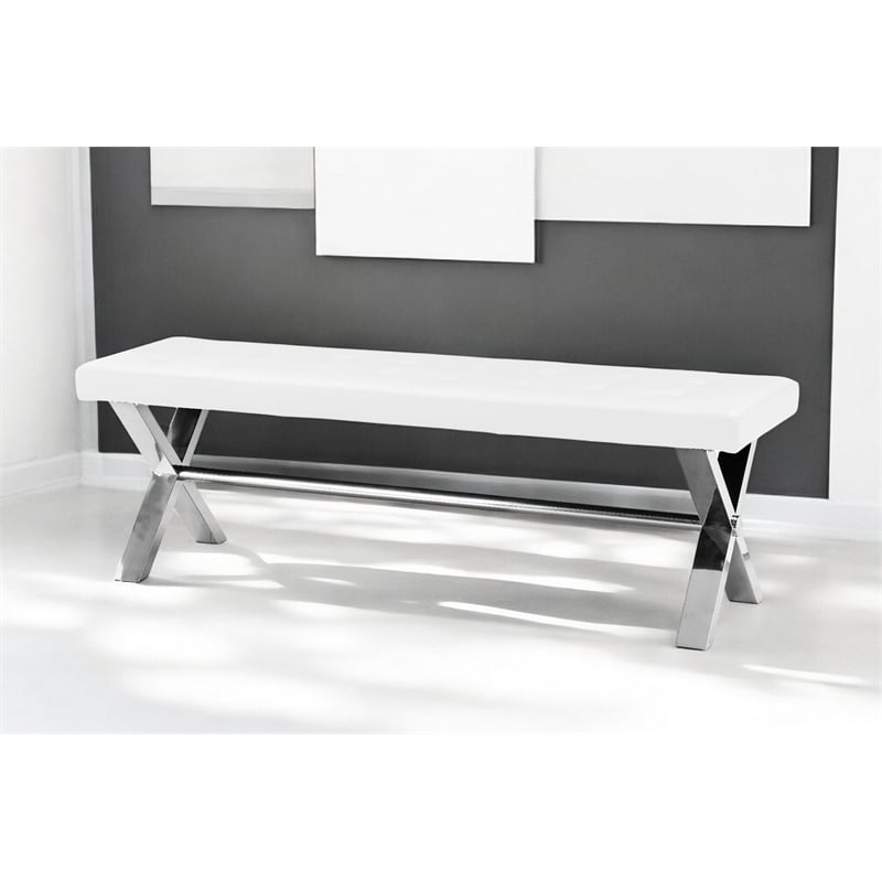Pangea Home Beverly Modern Faux Leather & High Polished Steel Bench in White