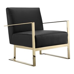 Pangea Home Dexter 17&quot Faux Leather & Polished Steel Lounge Chair in Black/Gold